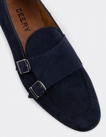Navy Suede Leather Loafers - 01704MLCVC02