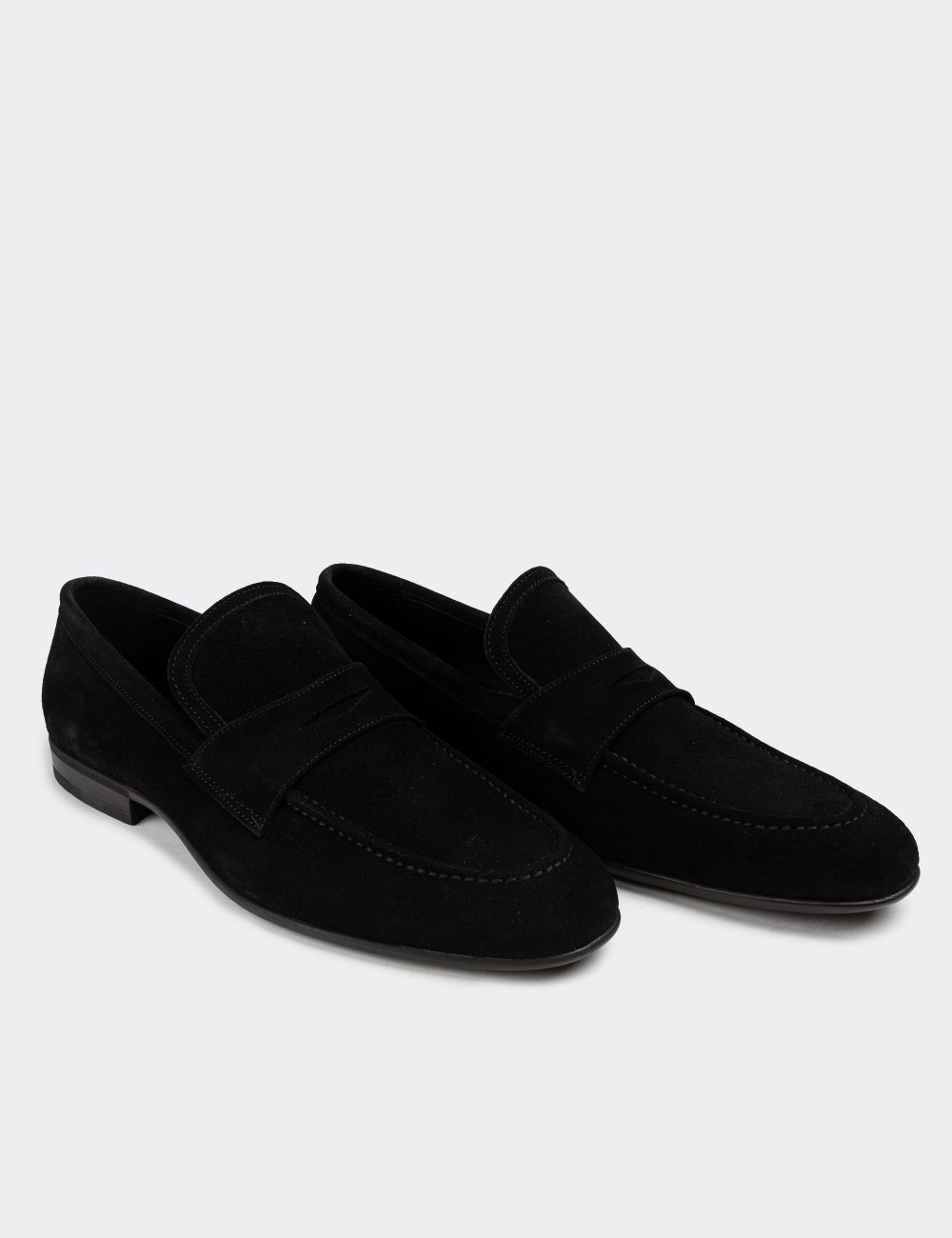 Black Suede Leather Loafers - 01711MSYHC02