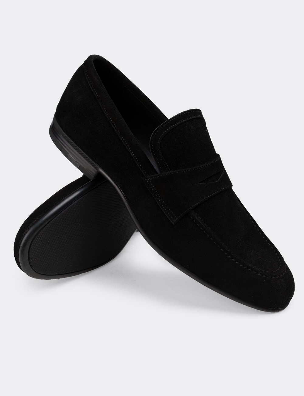 Black Suede Leather Loafers - 01711MSYHC02