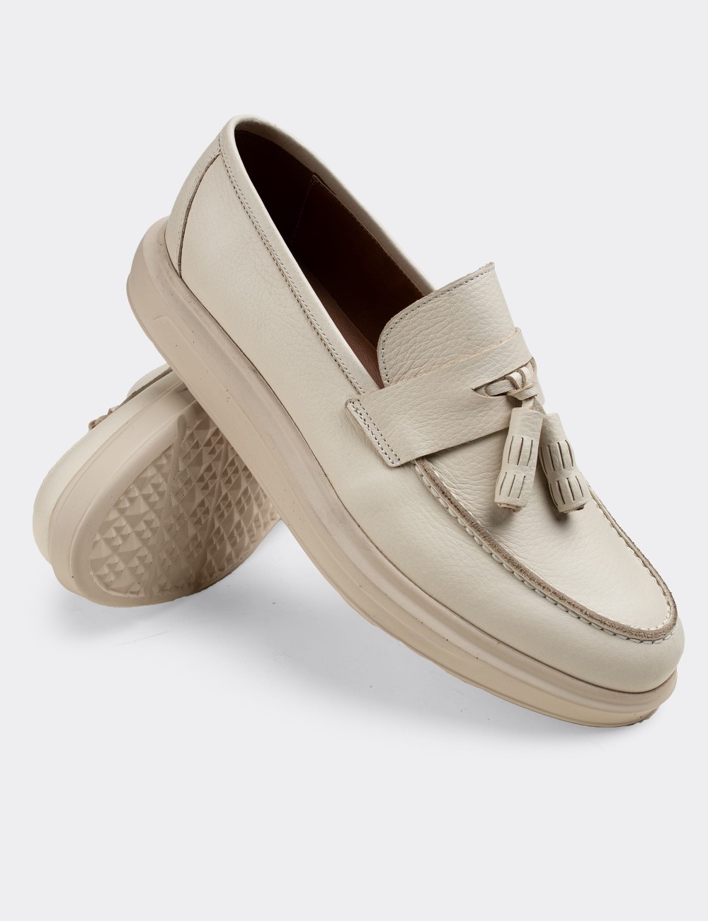 Beige  Leather Comfort Loafers - 01587MBEJP01