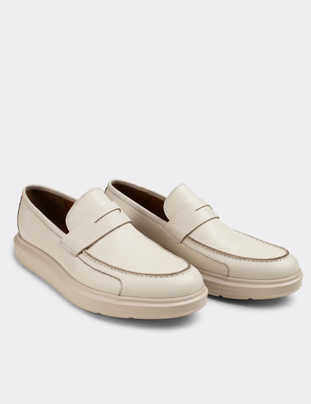 Beige  Leather Comfort Loafers - 01564MBEJP01