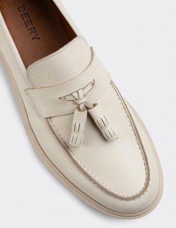 Beige  Leather Comfort Loafers - 01587MBEJP01