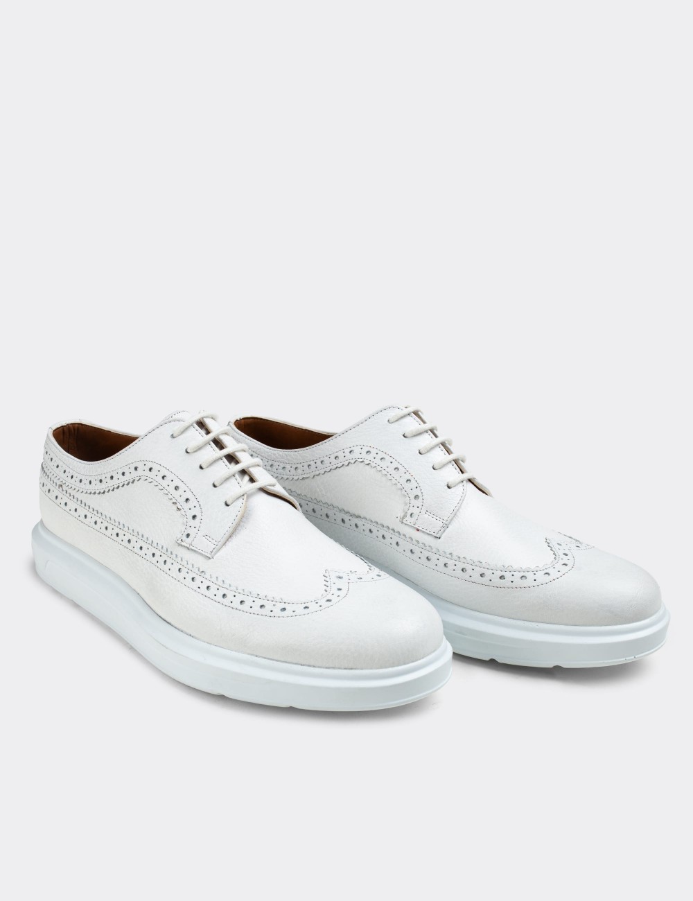 White Leather Lace-up Shoes 01293MBYZP01 - Deery