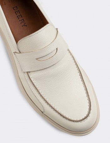 Beige  Leather Comfort Loafers - 01564MBEJP01
