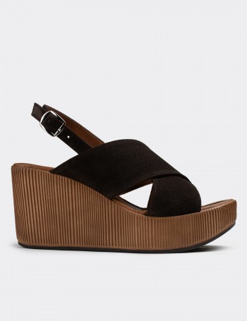 Brown Suede Leather Sandals - E6174ZKHVC01