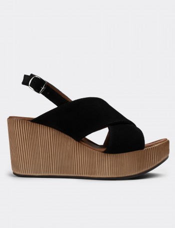Black Suede Leather Sandals - E6174ZSYHC02