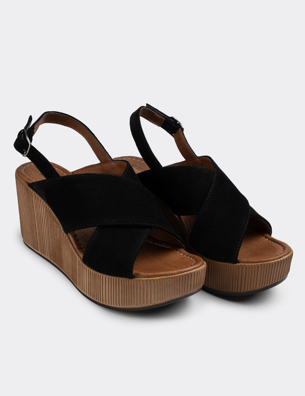 Black Suede Leather Sandals - E6174ZSYHC02