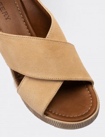 Beige Suede Leather  Sandals - E6174ZBEJC01