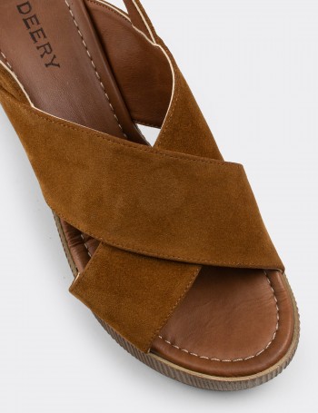 Tan Suede Leather Sandals - E6174ZTBAC01