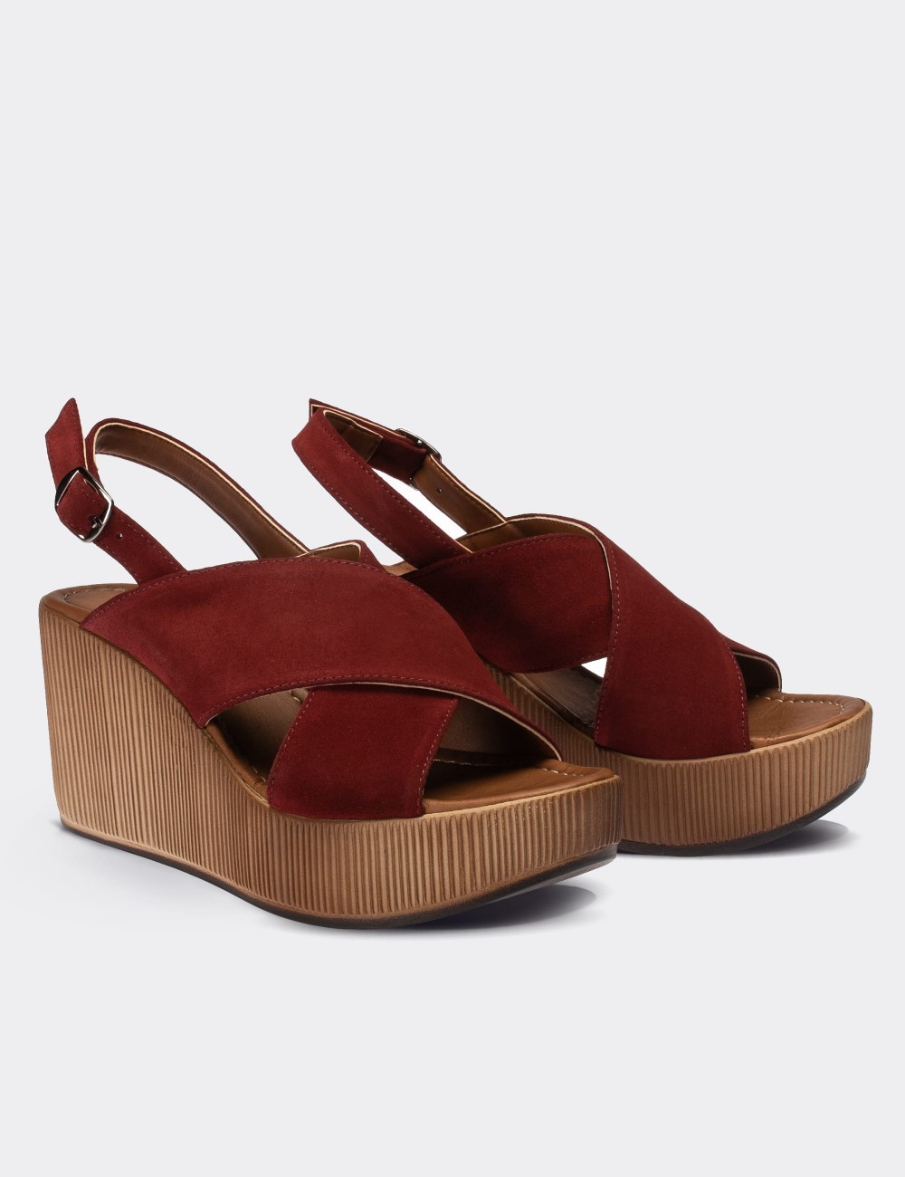 Burgundy Suede Leather Sandals - E6174ZBRDC02