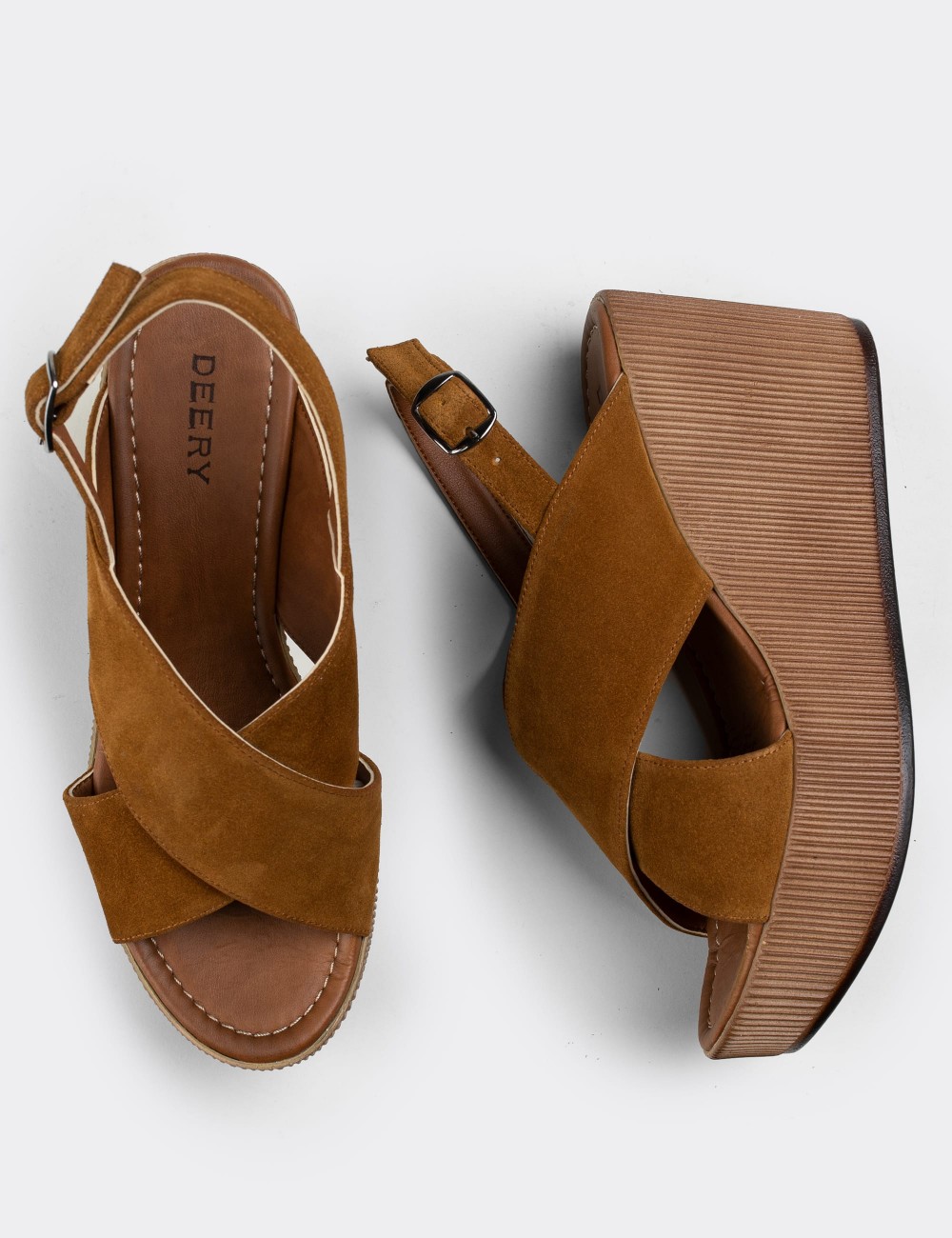 Tan Suede Leather Sandals - E6174ZTBAC01