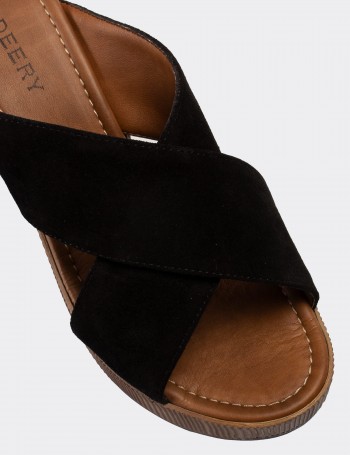 Black Suede Leather Sandals - E6174ZSYHC01