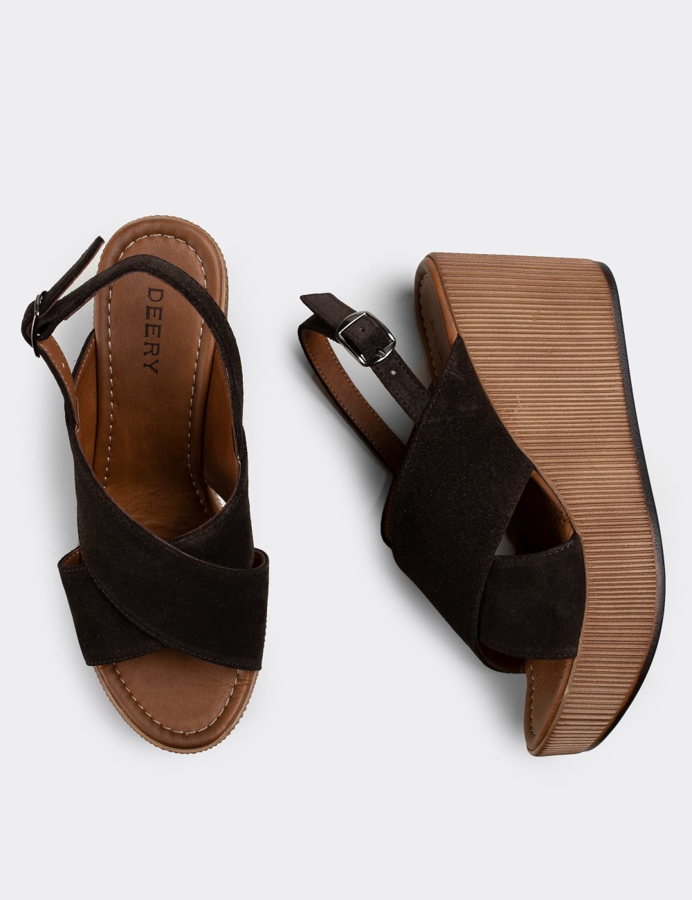 Brown Suede Leather Sandals - E6174ZKHVC01