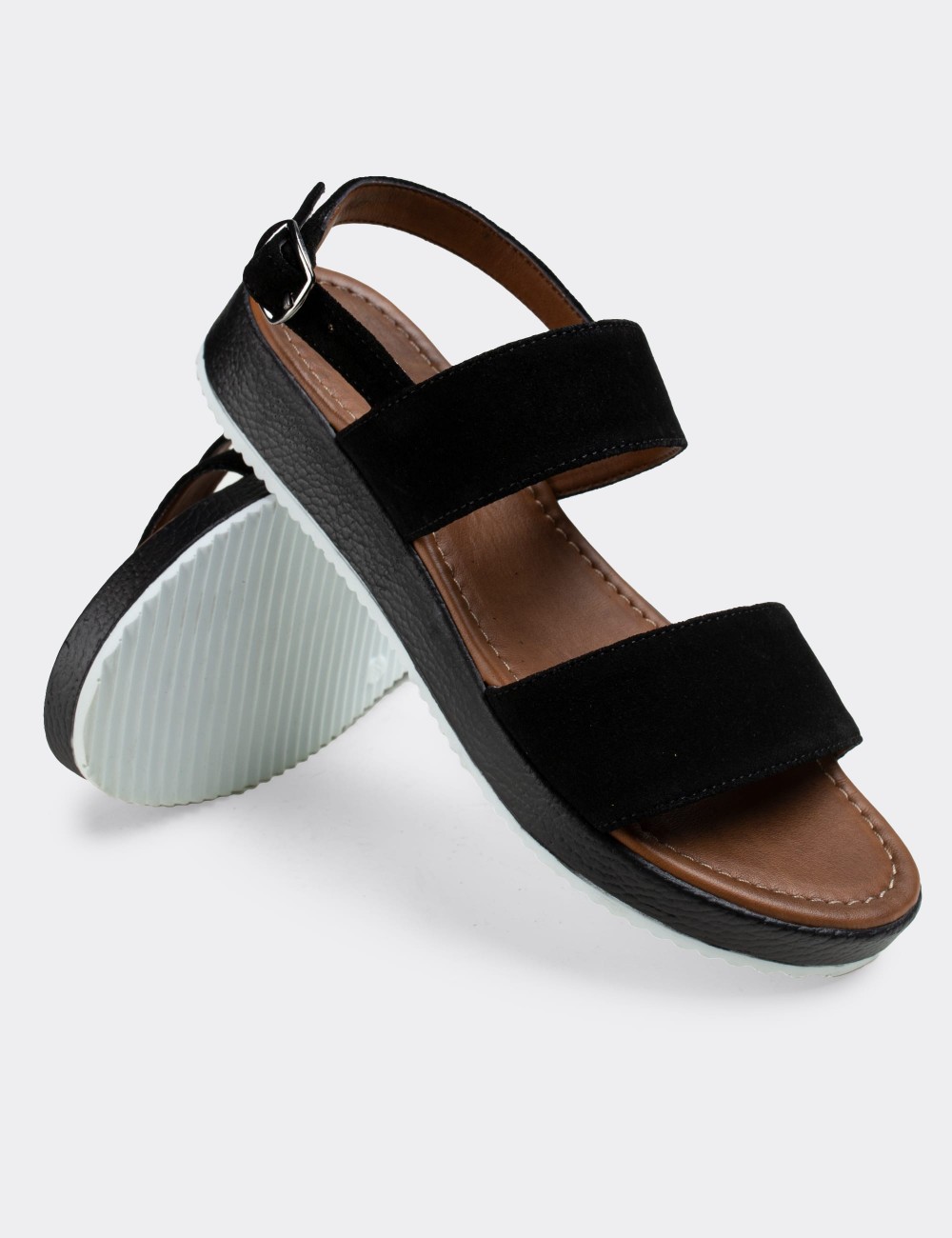 Black Suede Leather Sandals - 02120ZSYHC05