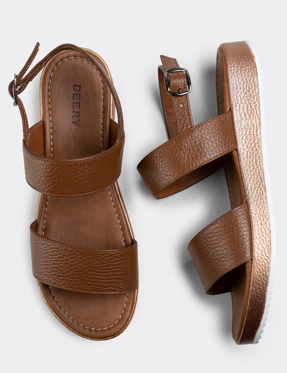 Tan  Leather Sandals - 02120ZTBAC04