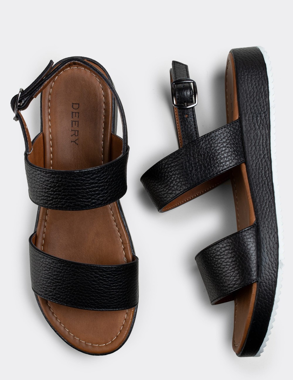 Black  Leather  Sandals - 02120ZSYHC03