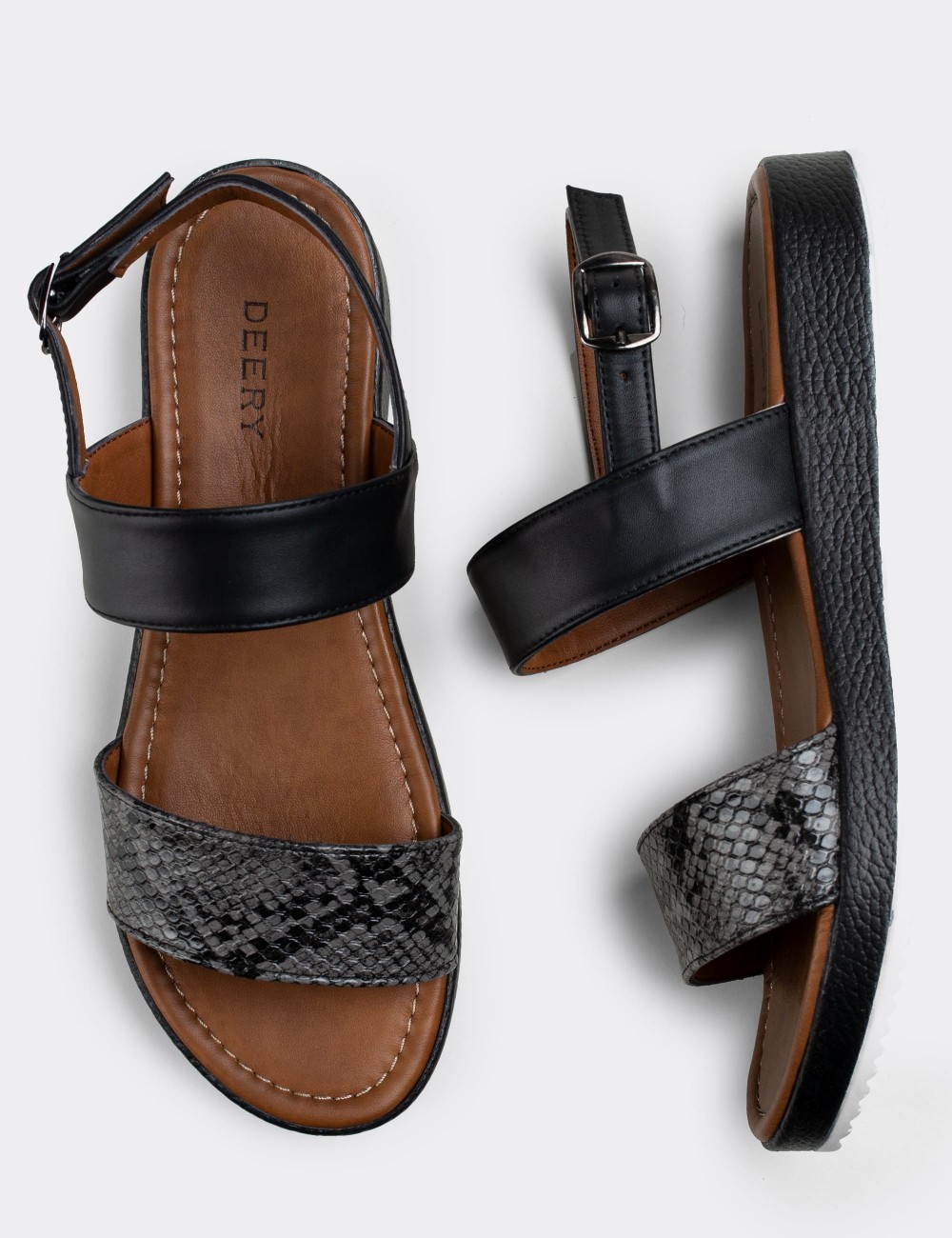 Black  Leather Sandals - 02120ZSYHC04