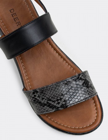 Black  Leather Sandals - 02120ZSYHC04