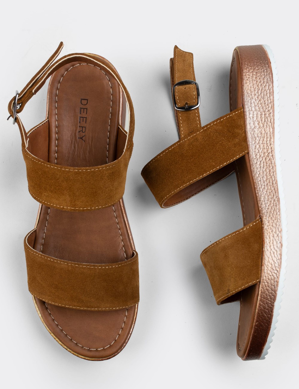 Tan Suede Leather Sandals - 02120ZTBAC03