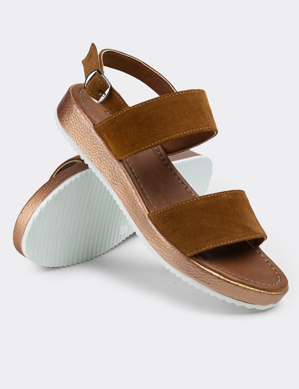 Tan Suede Leather Sandals - 02120ZTBAC03