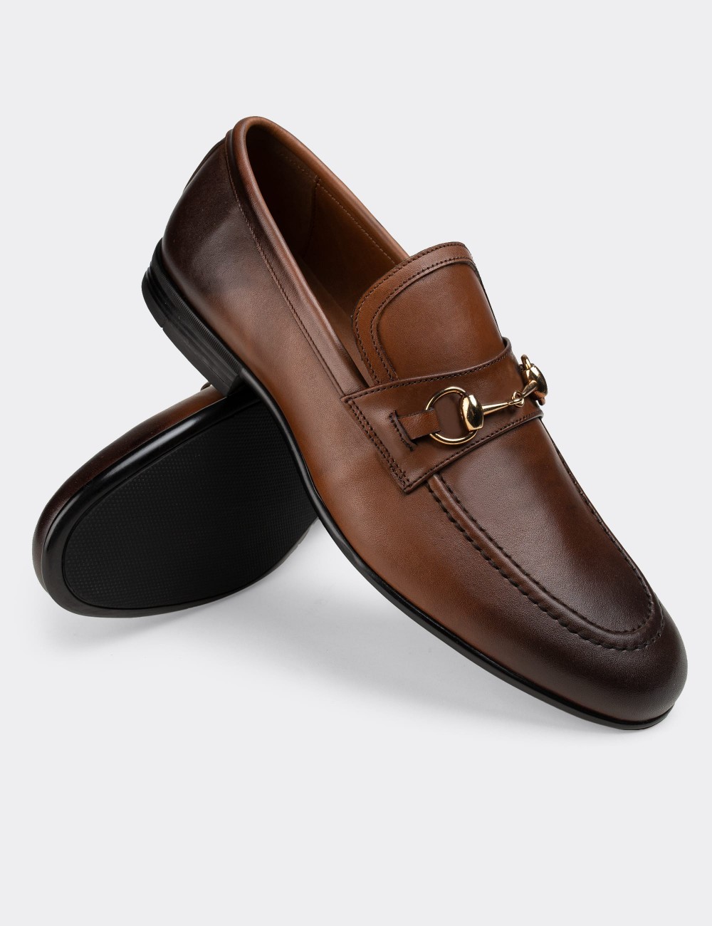 Tan  Leather Loafers - 01712MTBAC02