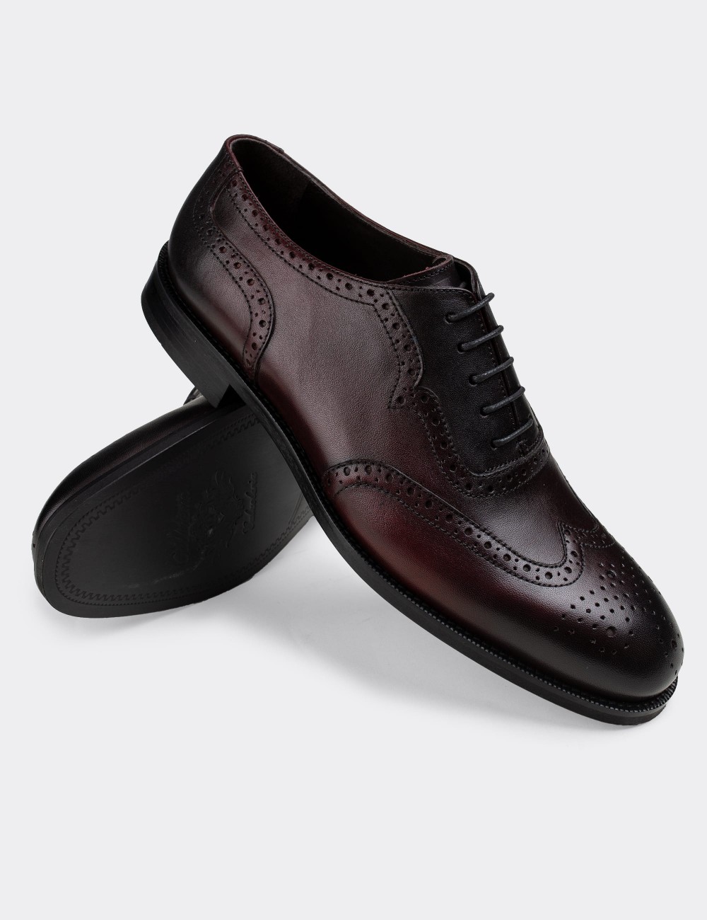 Burgundy  Leather Classic Shoes - 01676MBRDM01
