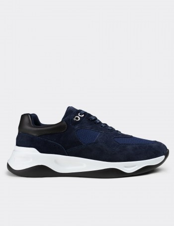 Navy Suede Leather Sneakers - 01818MLCVE01