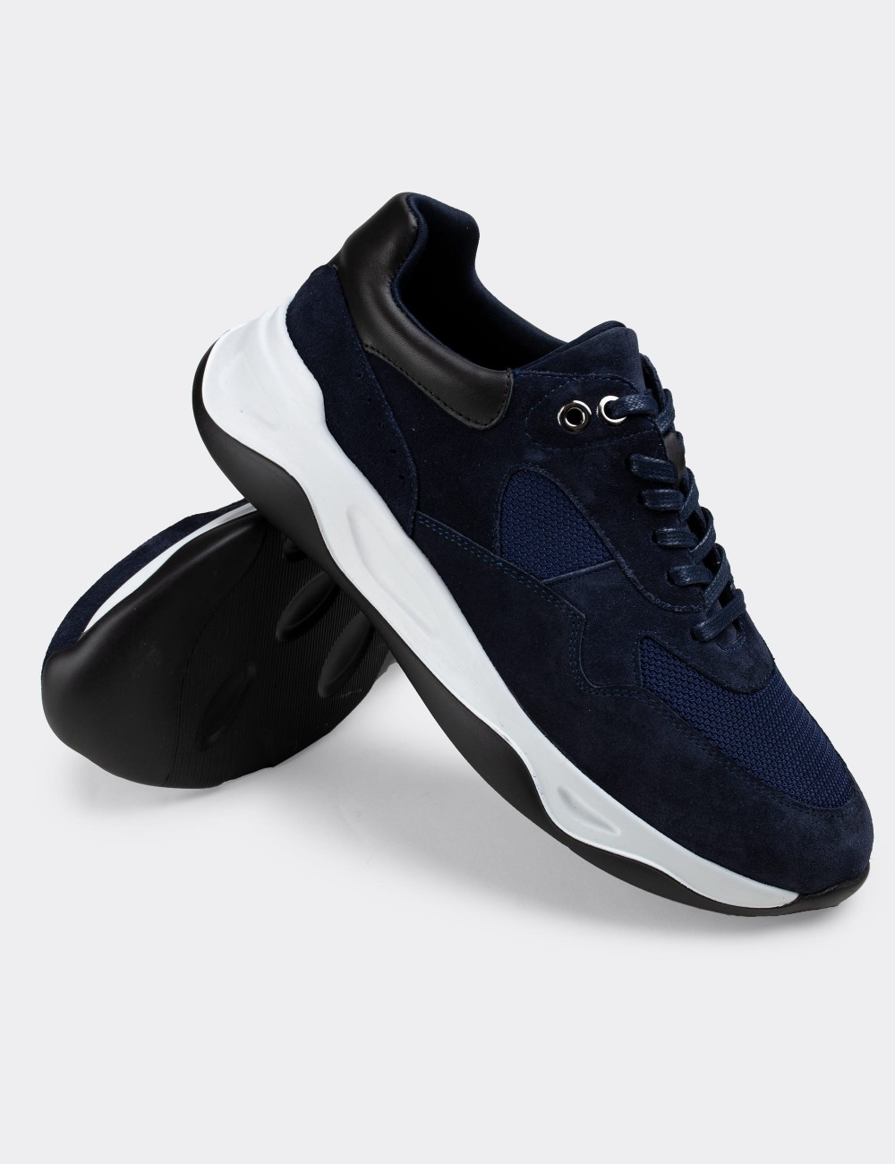 Navy Suede Leather Sneakers - 01818MLCVE01