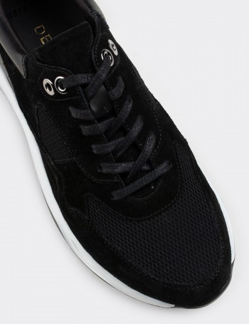 Black Suede Leather Sneakers - 01818MSYHE01