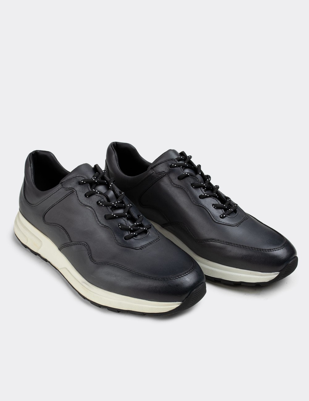 Gray  Leather  Sneakers - 01725MGRIP02