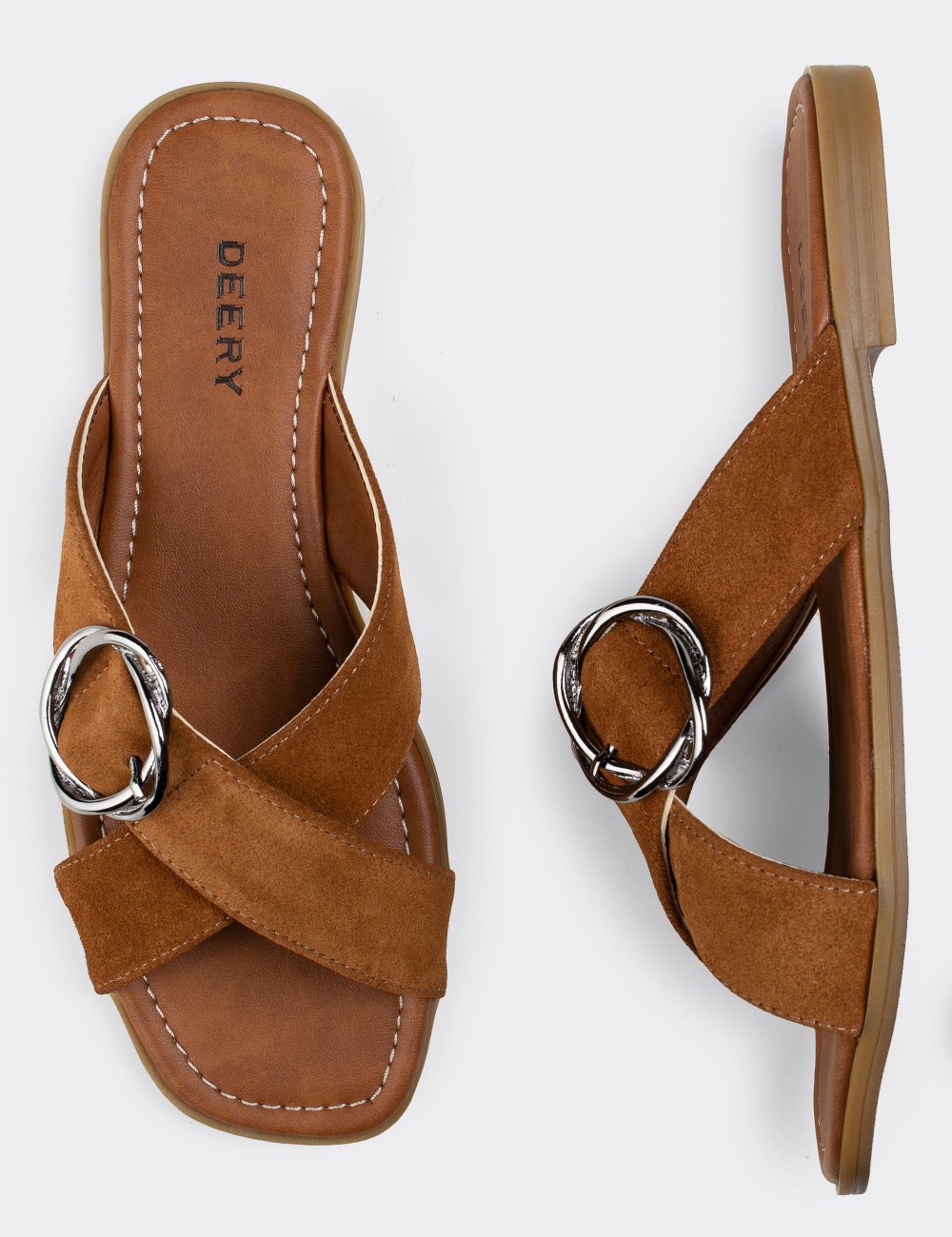 Tan Suede Leather Sandals - E2136ZTBAC01