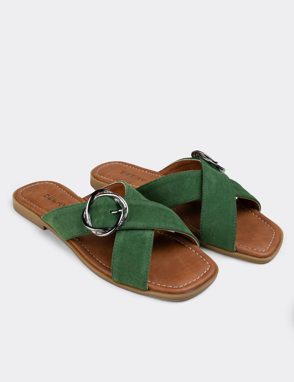 Green Suede Leather Sandals - E2136ZYSLC03