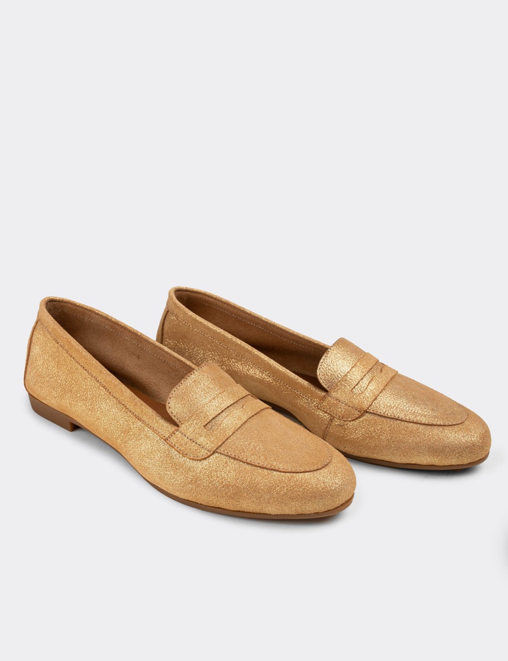 Gold Suede Leather Loafers - E3202ZALTC01