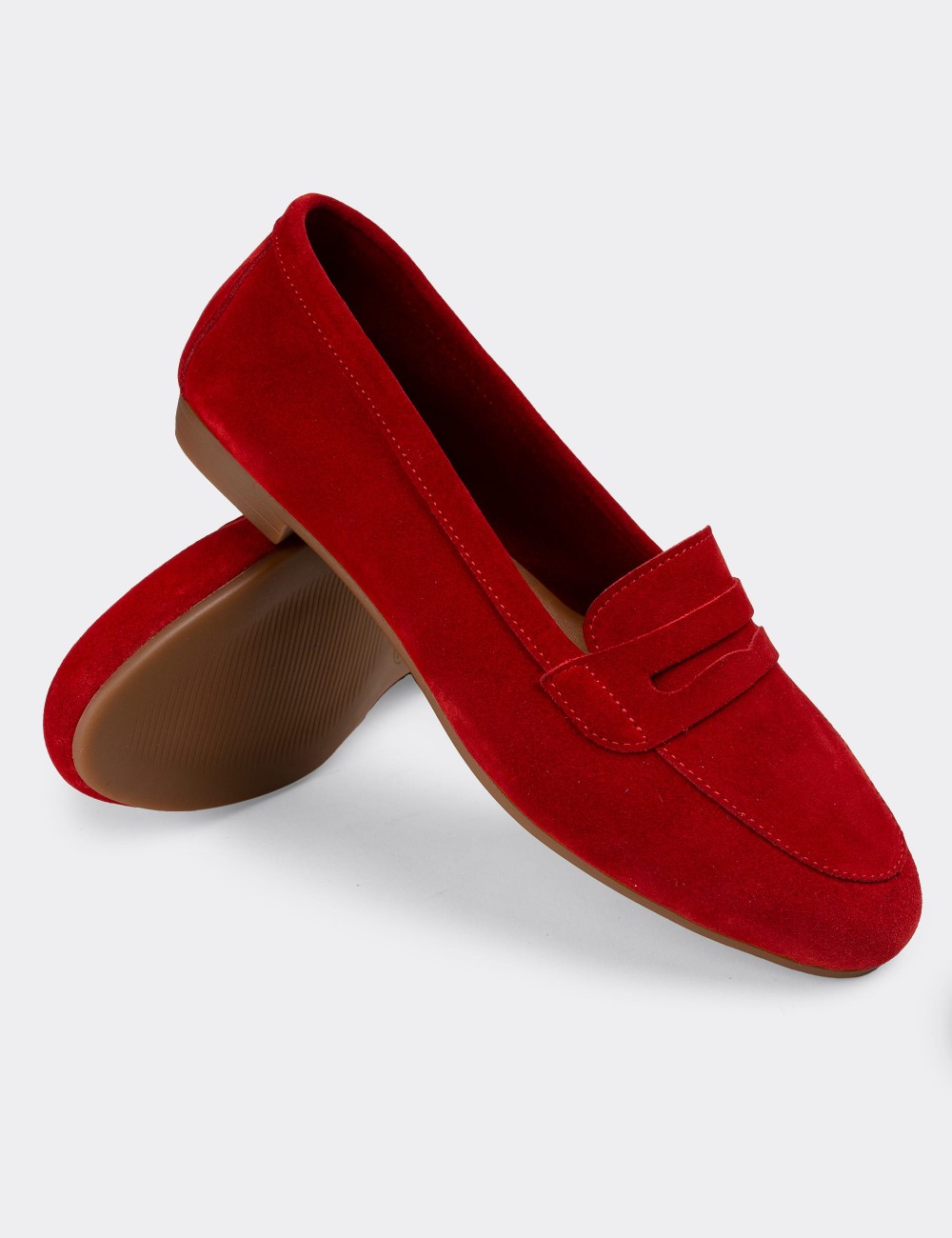 Red Suede Leather Loafers - E3202ZKRMC01