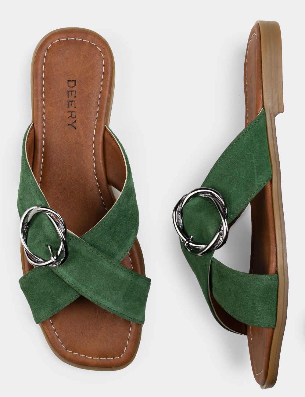 Green Suede Leather Sandals - E2136ZYSLC03