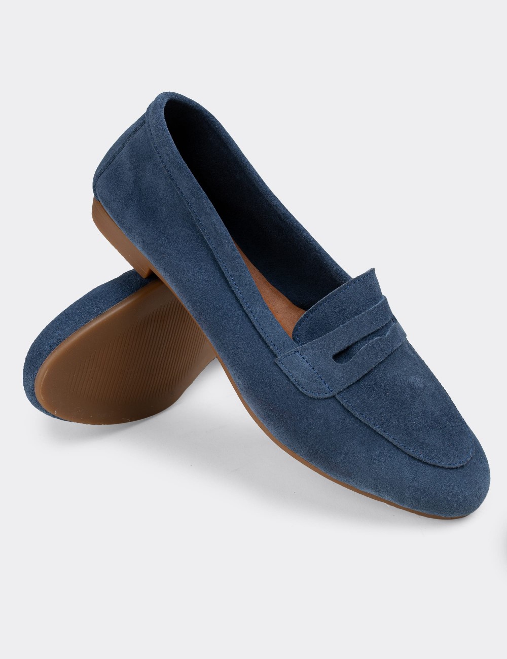 Blue Suede Leather Loafers - E3202ZMVIC01