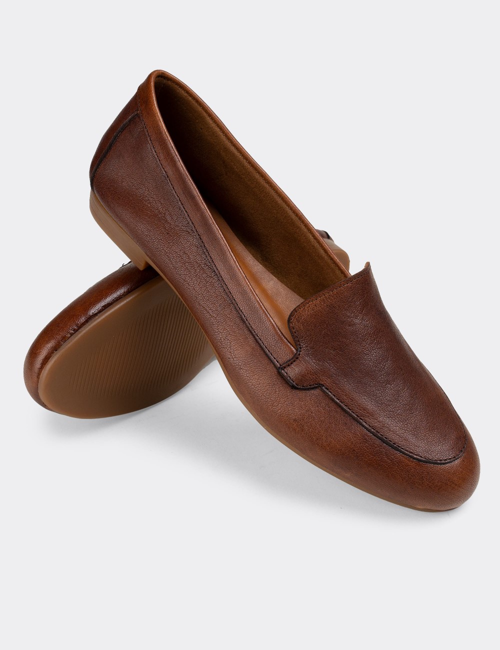 Brown  Leather Loafers - E3206ZKHVC01
