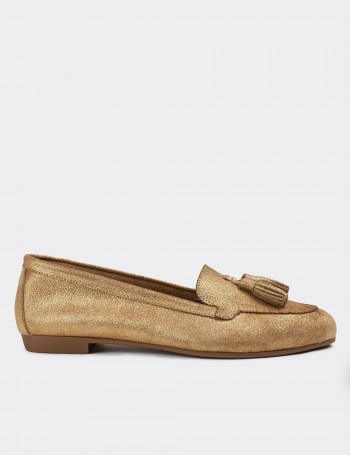 Gold Suede Leather Loafers - E3209ZALTC01