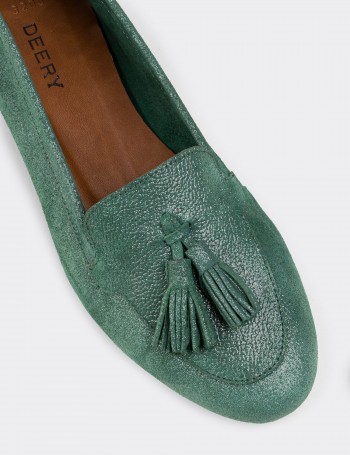 Green Suede Leather Loafers - E3209ZYSLC01