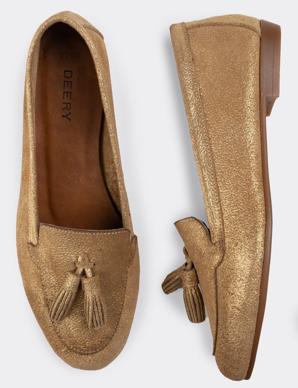 Gold Suede Leather Loafers - E3209ZALTC01