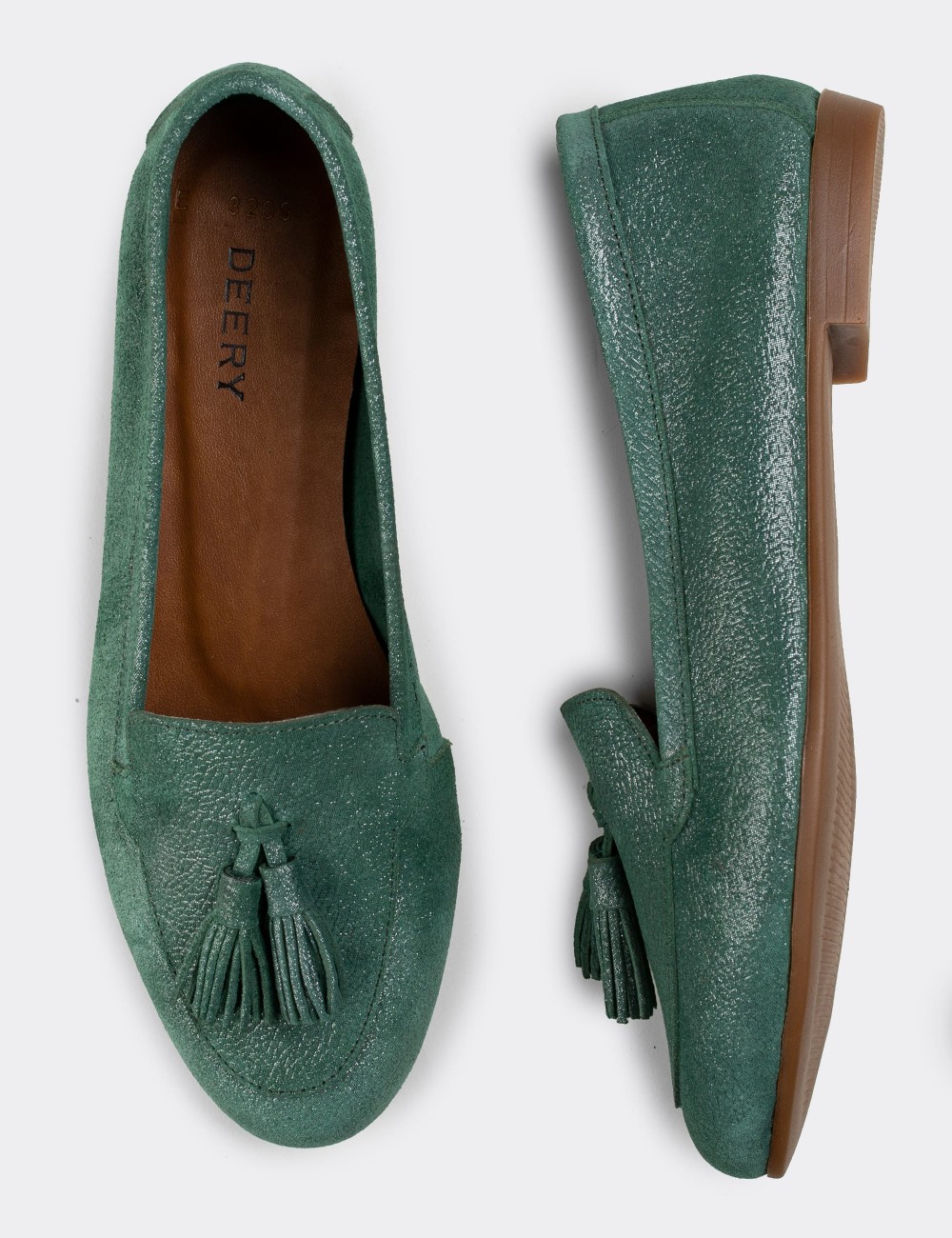 Green Suede Leather Loafers - E3209ZYSLC01