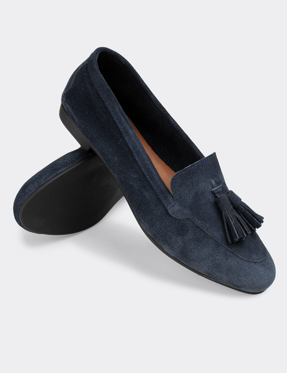 Navy Suede Leather Loafers - E3209ZFUMC01