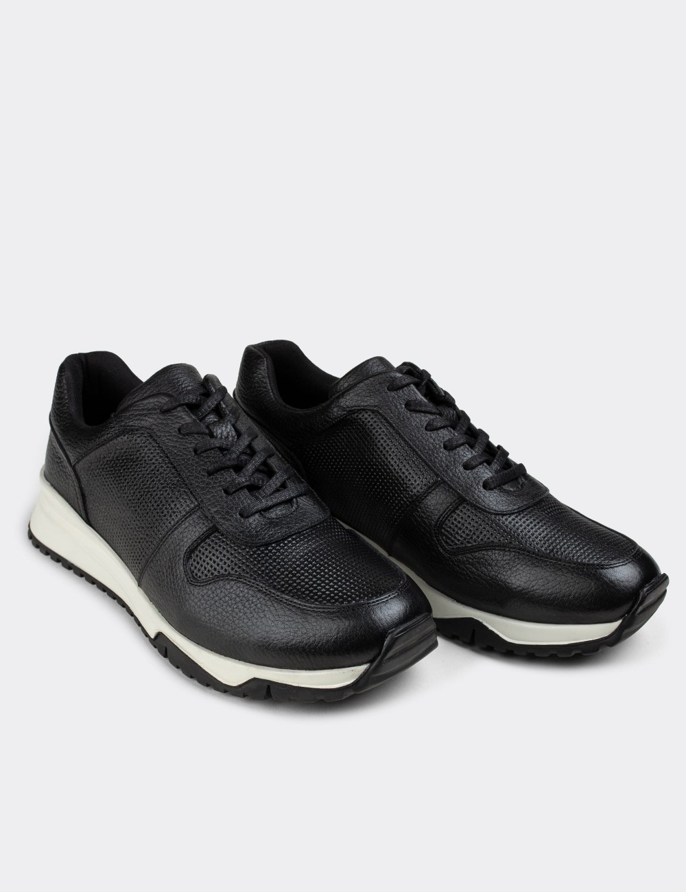 Black  Leather Sneakers - 01706MSYHT10