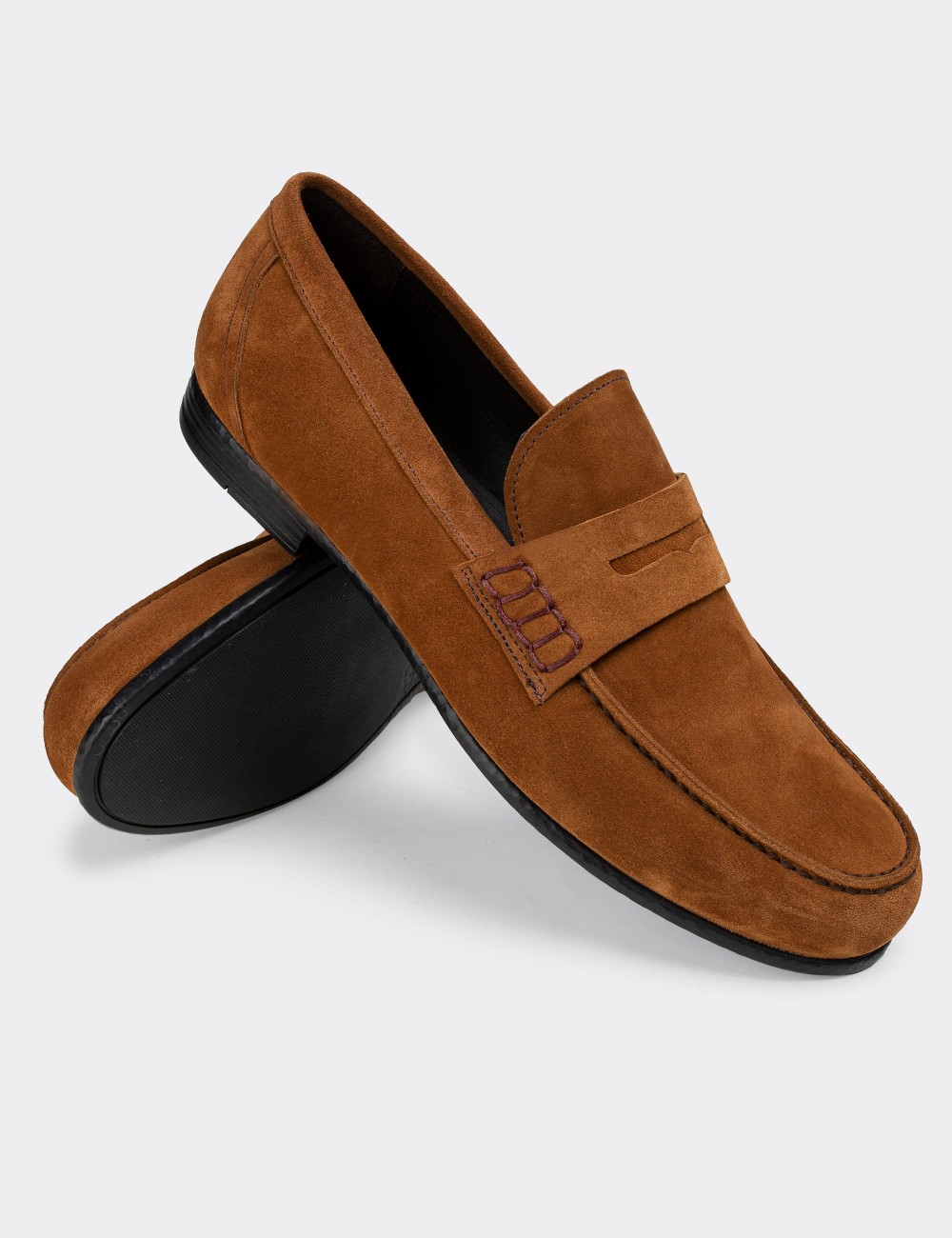 Brown Suede Leather Loafers - 01538MTRNC01