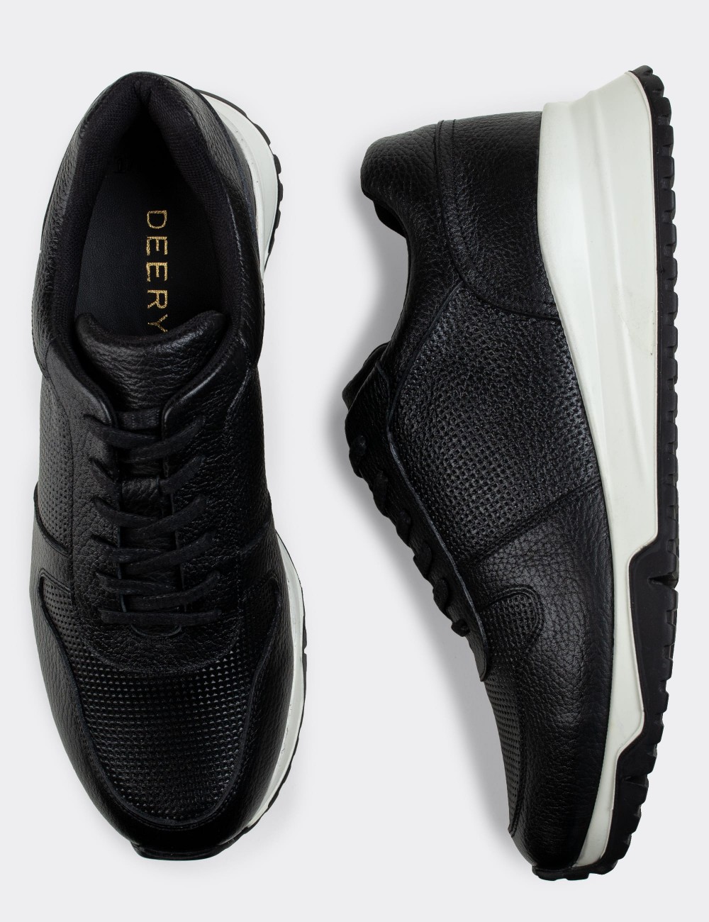 Black  Leather Sneakers - 01706MSYHT10