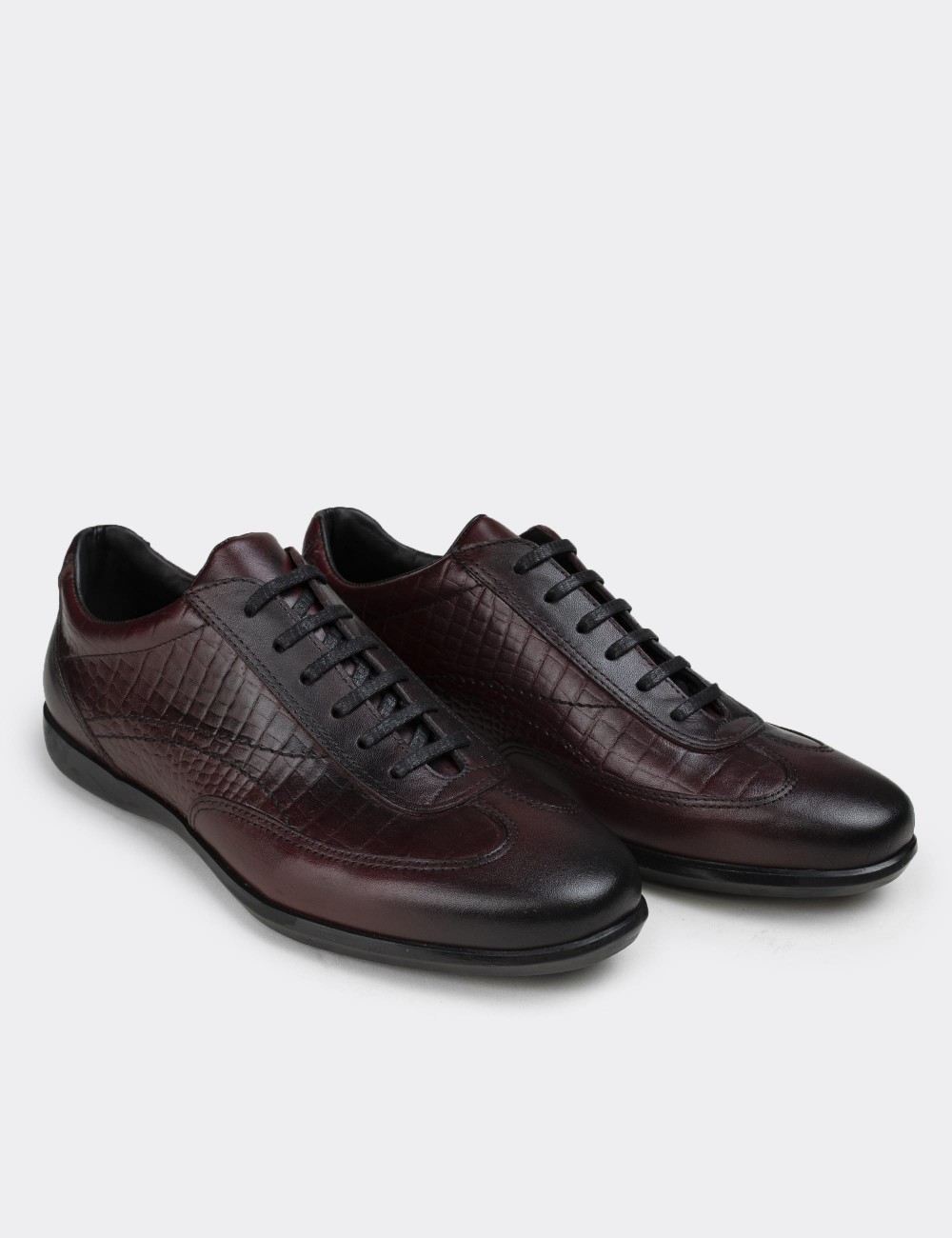Burgundy  Leather Lace-up Shoes - 00321MBRDC03