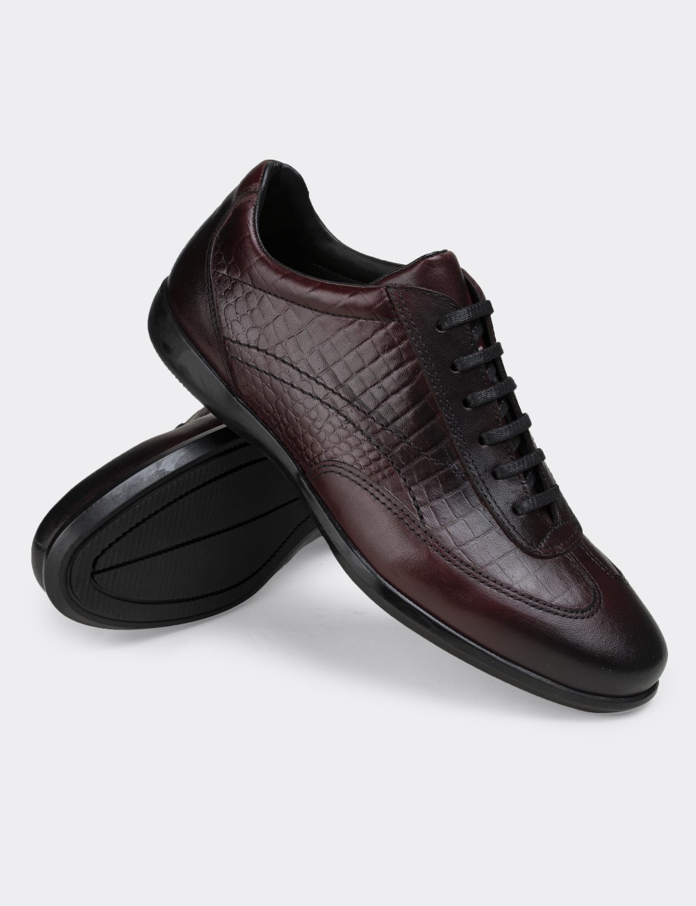 Burgundy  Leather Lace-up Shoes - 00321MBRDC03