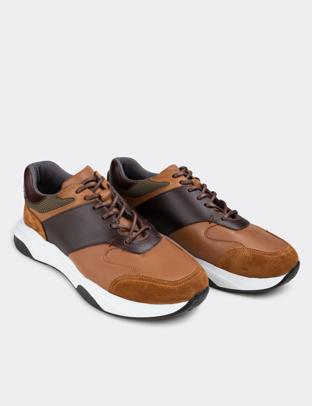 Tan  Leather Sneakers - 01718MTBAT01