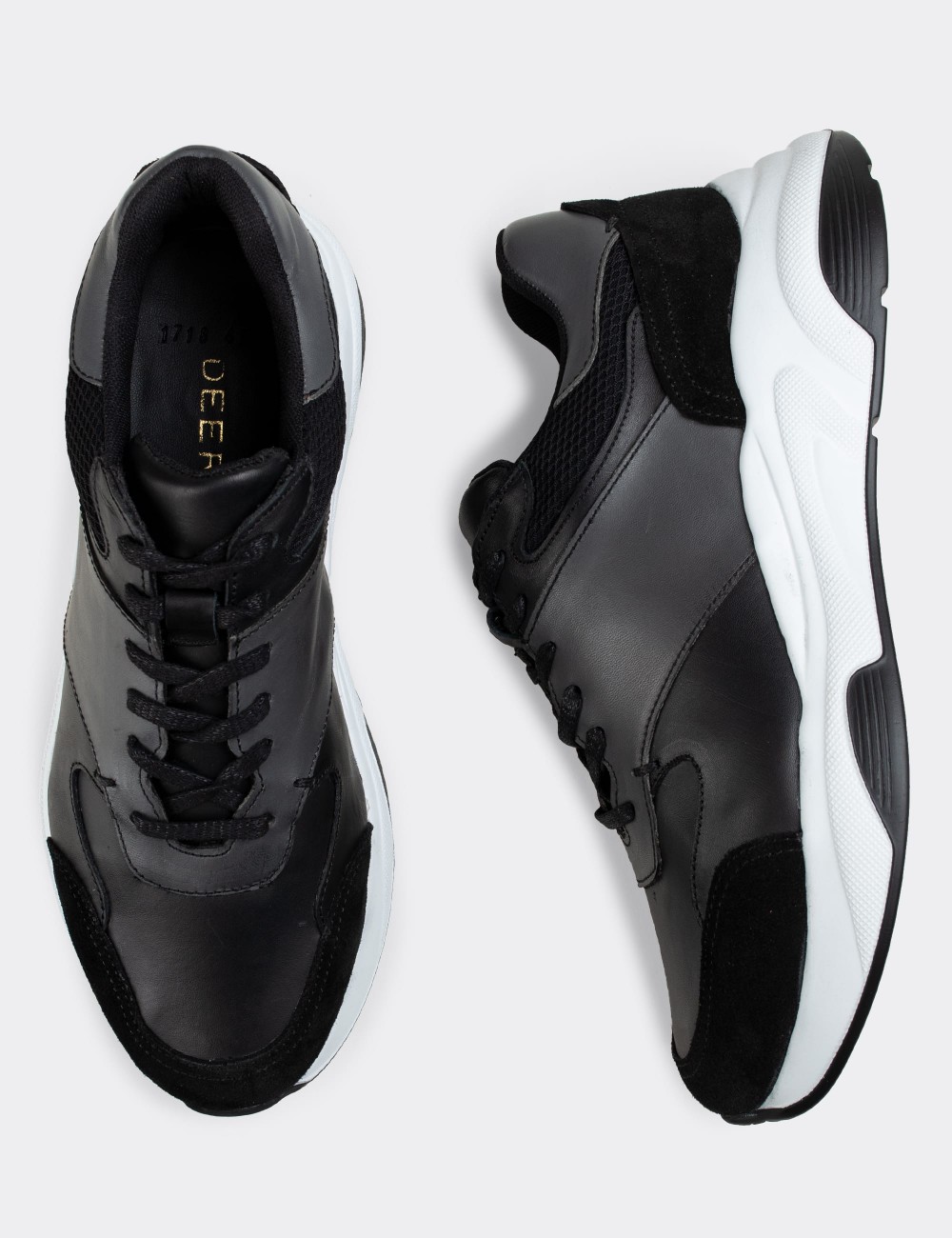 Black  Leather Sneakers - 01718MSYHT01