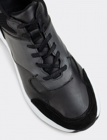 Black  Leather Sneakers - 01718MSYHT01